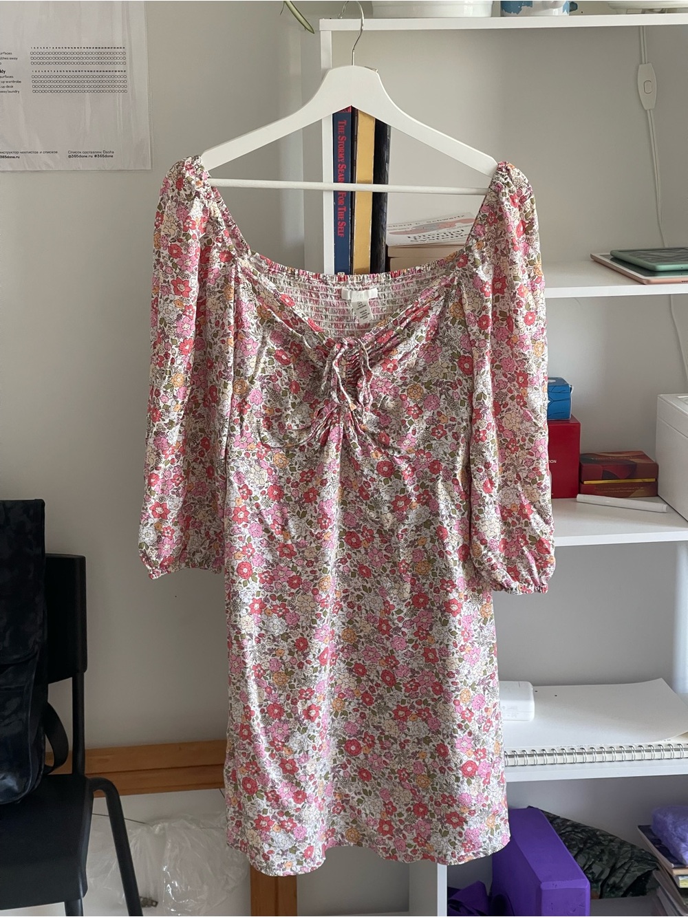 Boho dress Floral Tie-Front Mini Dress in Pink & Cream for full chest
